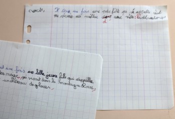 Travail d'écriture, école de Pexiora